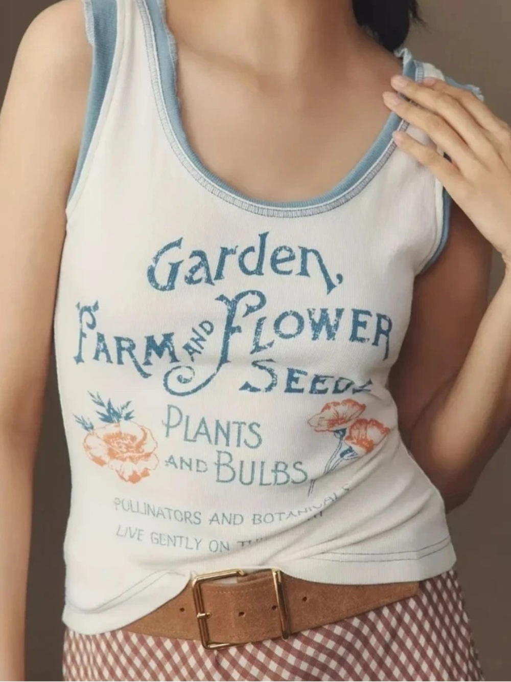 Pilcro Anthropologie Garden Farm Flower Seeds Tank Top Blue Cream XXS
